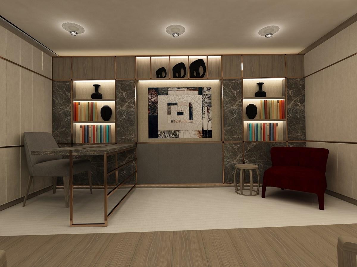 a room with a table and chairs aboard CMB 47 SERIES Yacht for Sale