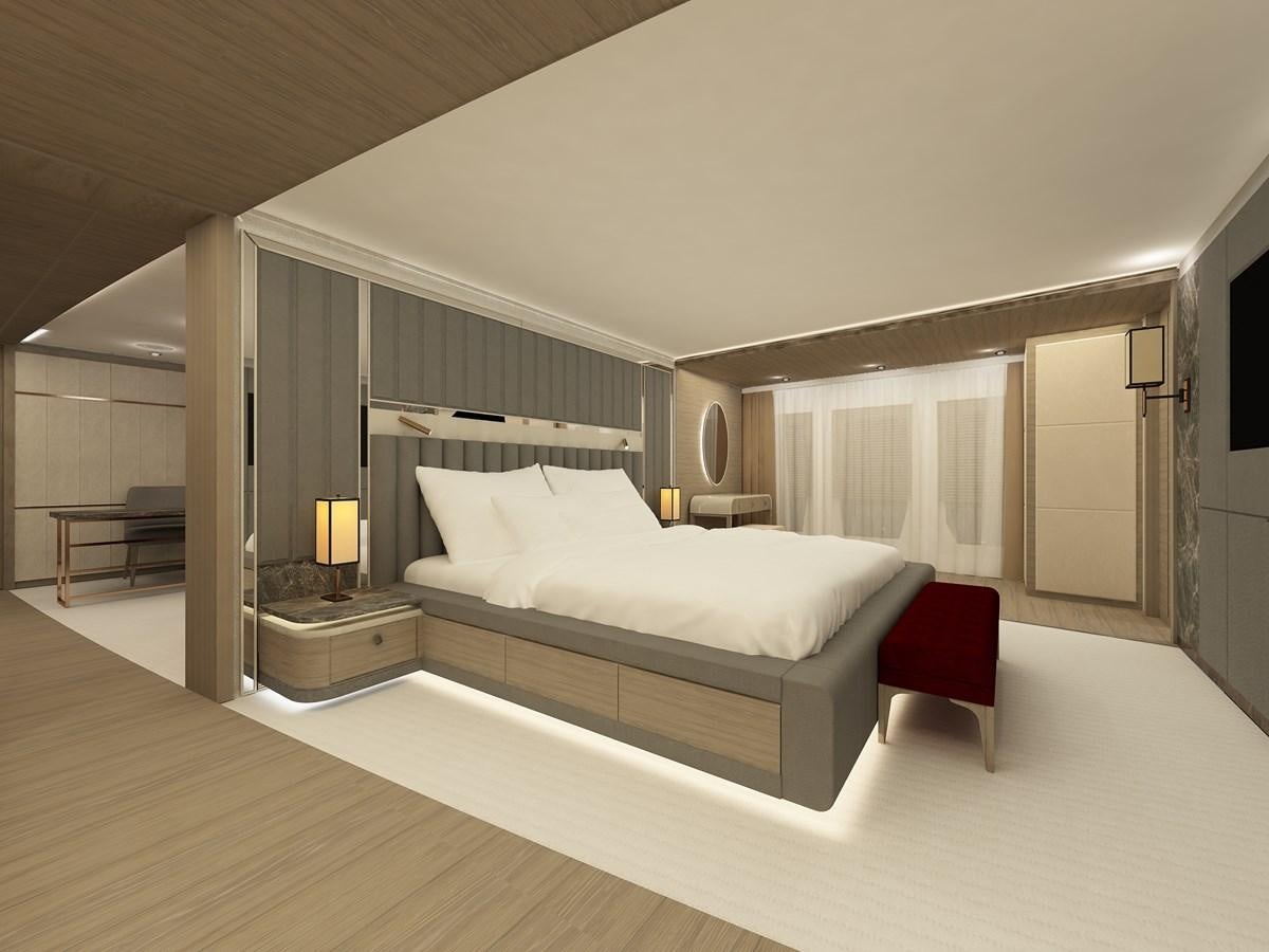 a large bedroom with a bed aboard CMB 47 SERIES Yacht for Sale