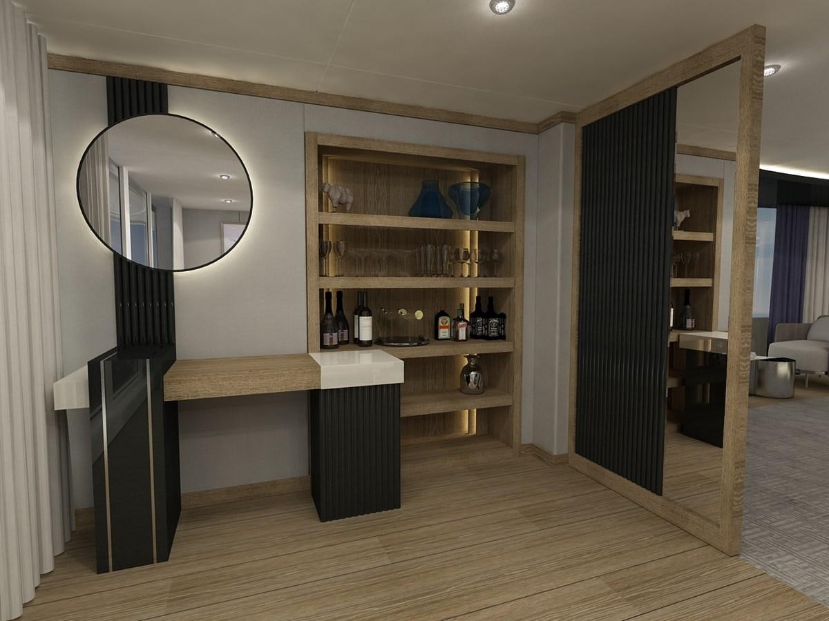 a room with a mirror and shelves aboard CMB 47 SERIES Yacht for Sale