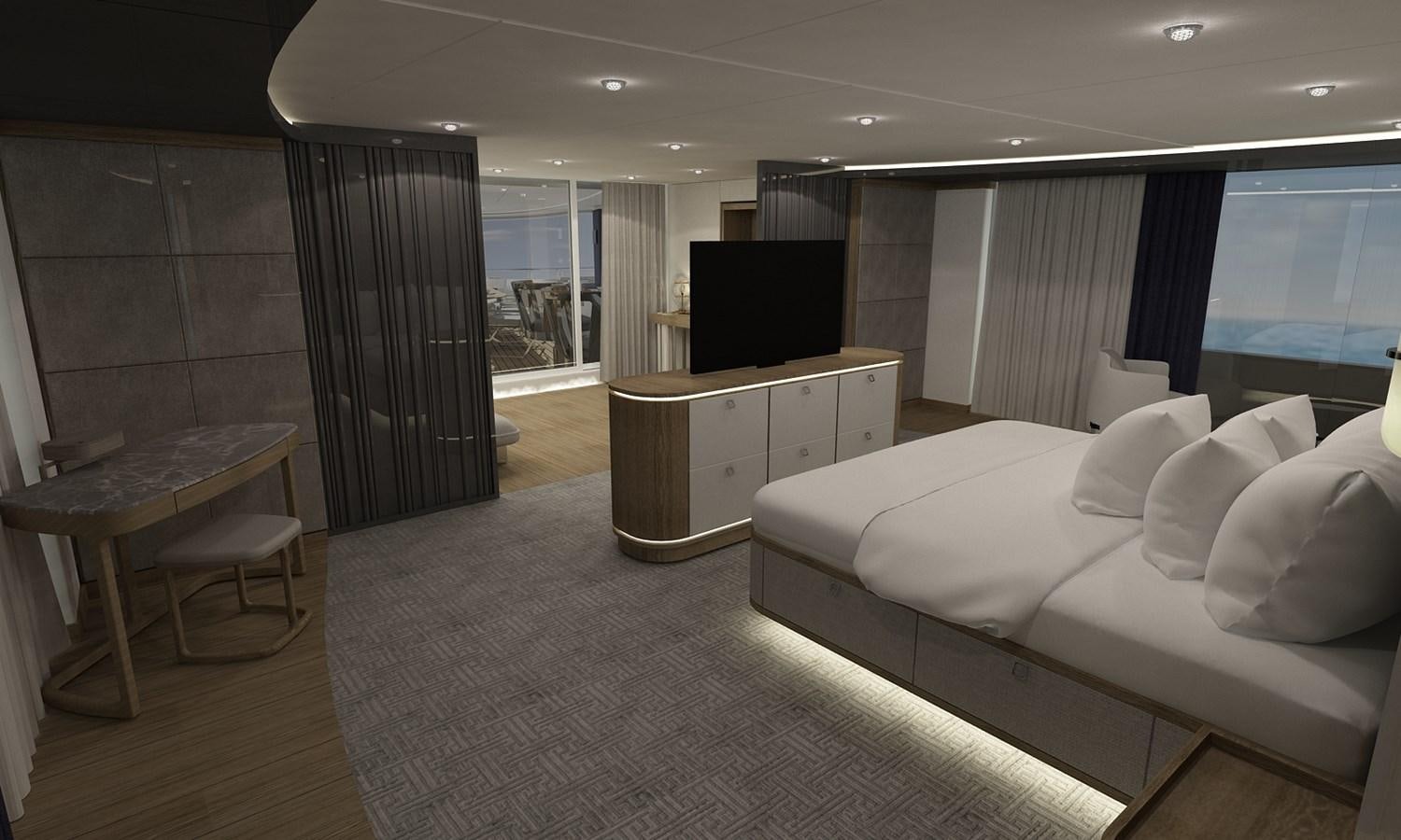 a room with a bed and a tv aboard CMB 47 SERIES Yacht for Sale