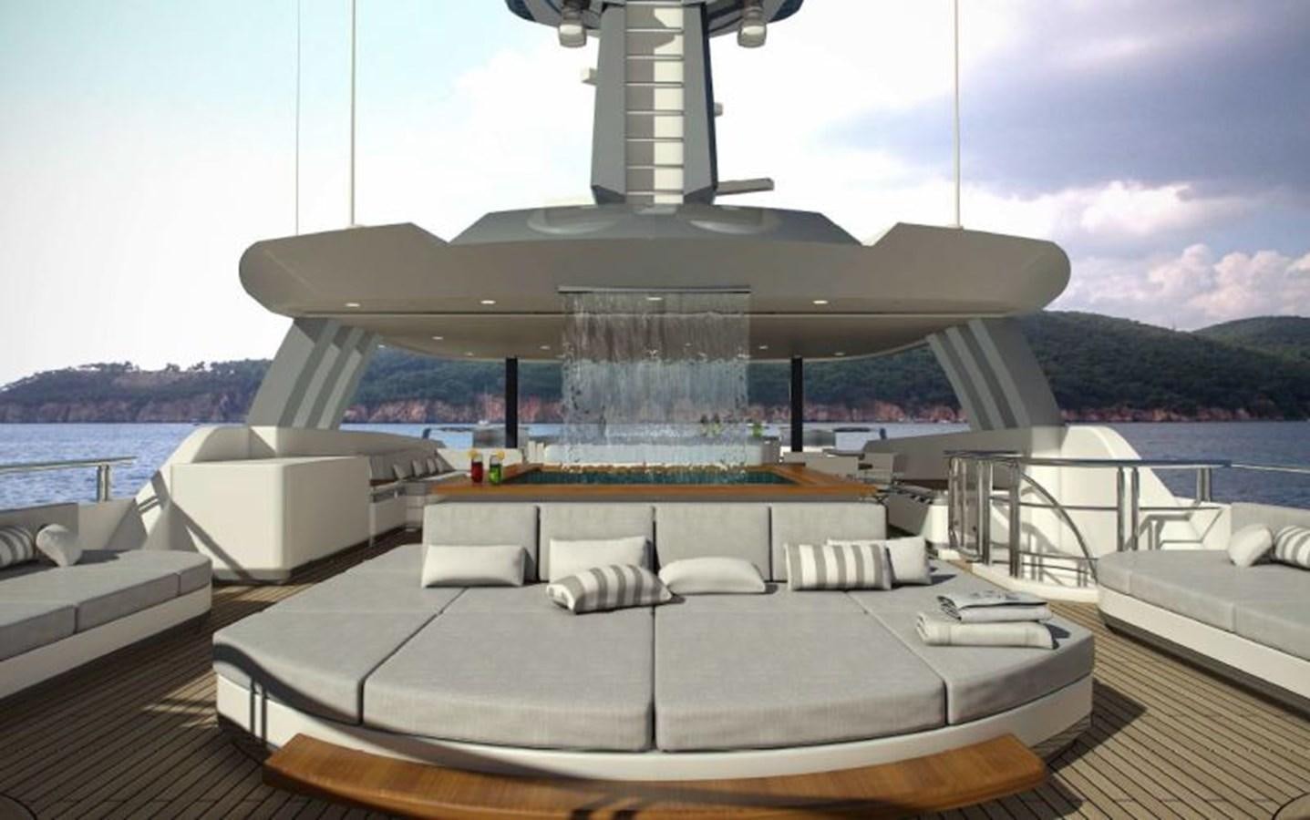 a large boat on a body of water aboard HULL#05 Yacht for Sale