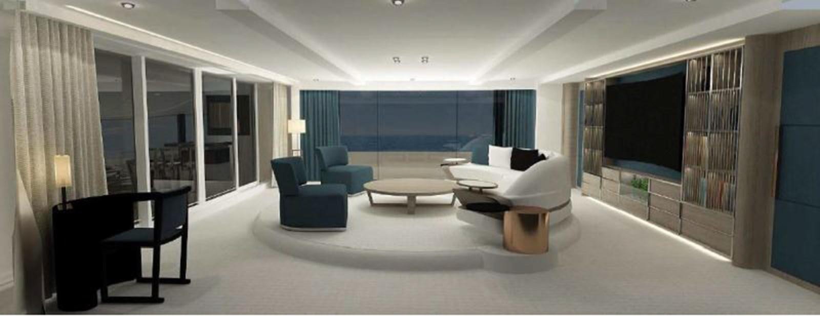 a room with a bed and a couch aboard HULL#05 Yacht for Sale