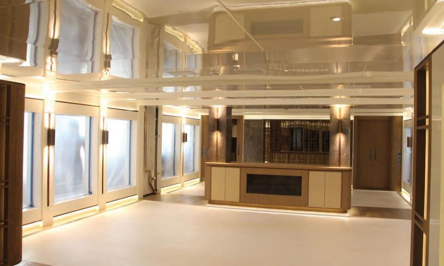 a room with a large cabinet and a large mirror aboard HULL#05 Yacht for Sale