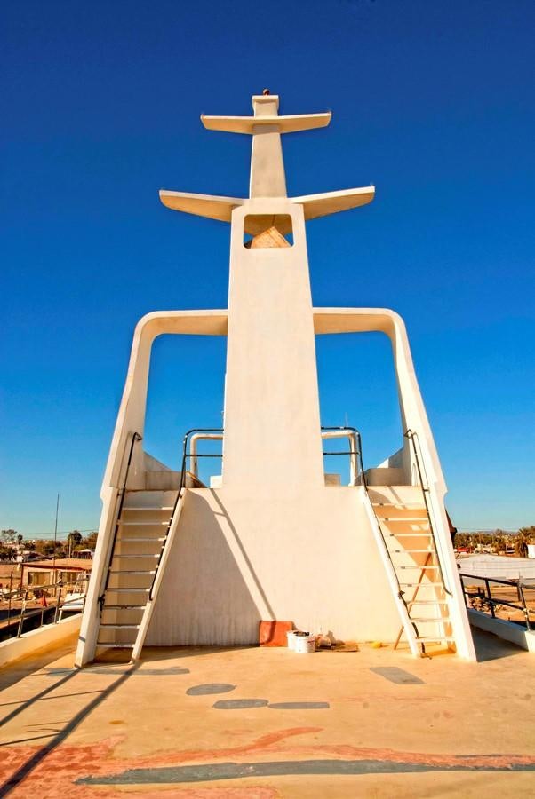a white cylindrical building with a cross on top aboard PRINCIPE DEL MAR Yacht for Sale
