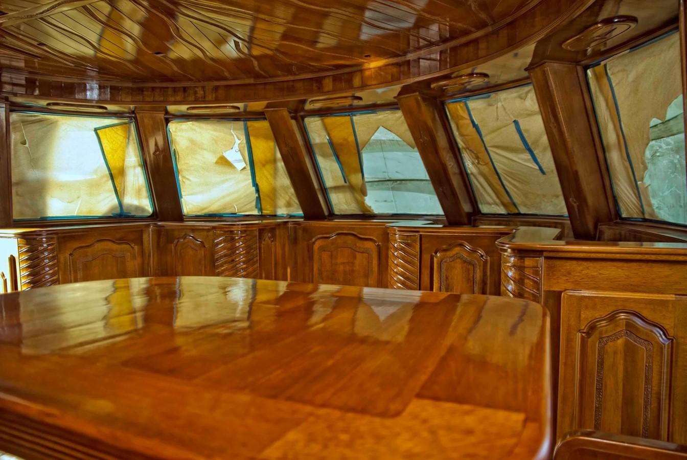 inside of a wooden cabin aboard PRINCIPE DEL MAR Yacht for Sale