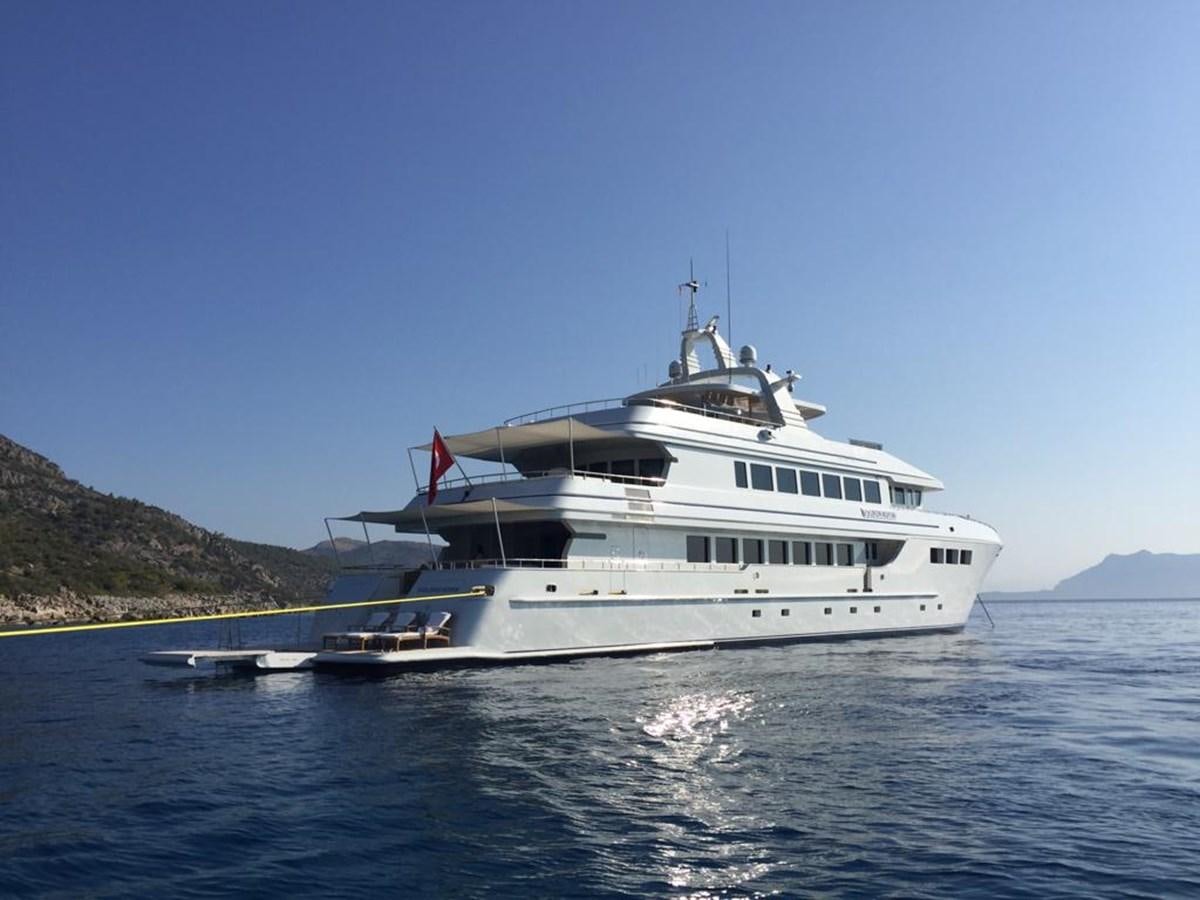a white yacht on the water aboard GOLDEN HORN Yacht for Sale