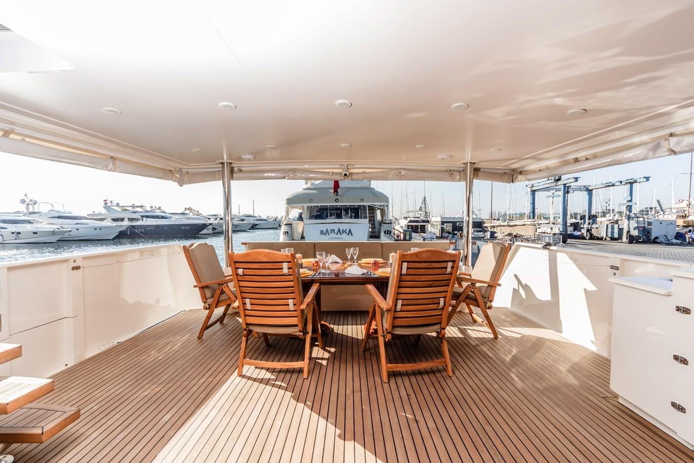 a large kitchen with a table and chairs aboard SU Yacht for Sale