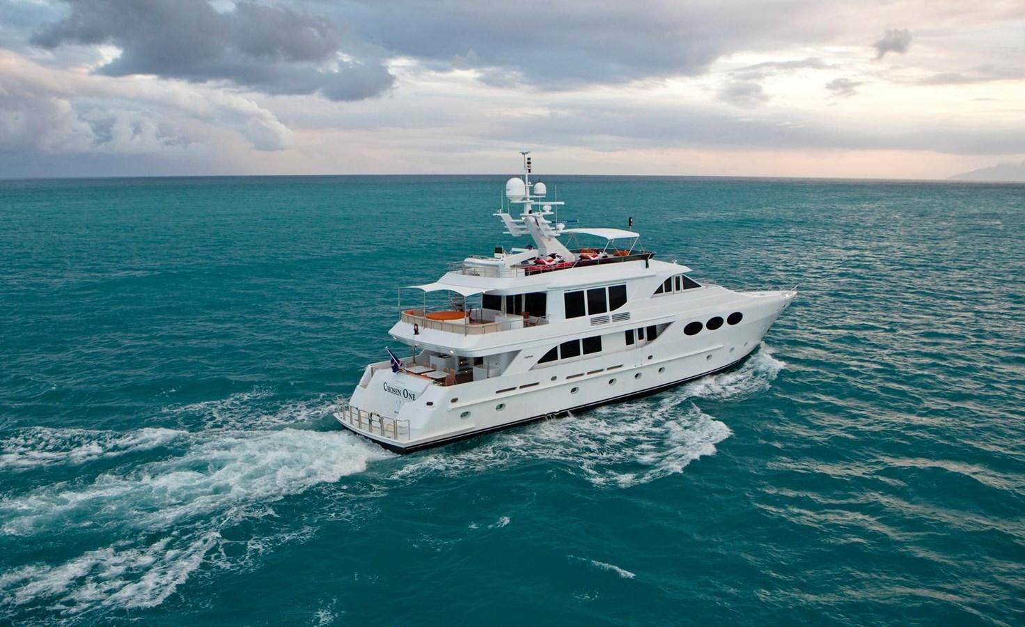 a white boat in the water aboard NO NAME  2002 120 TRI-DECK M/Y Yacht for Sale