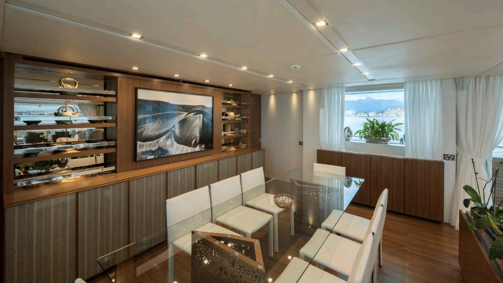 a room with a desk and a tv aboard KRISTO Yacht for Sale