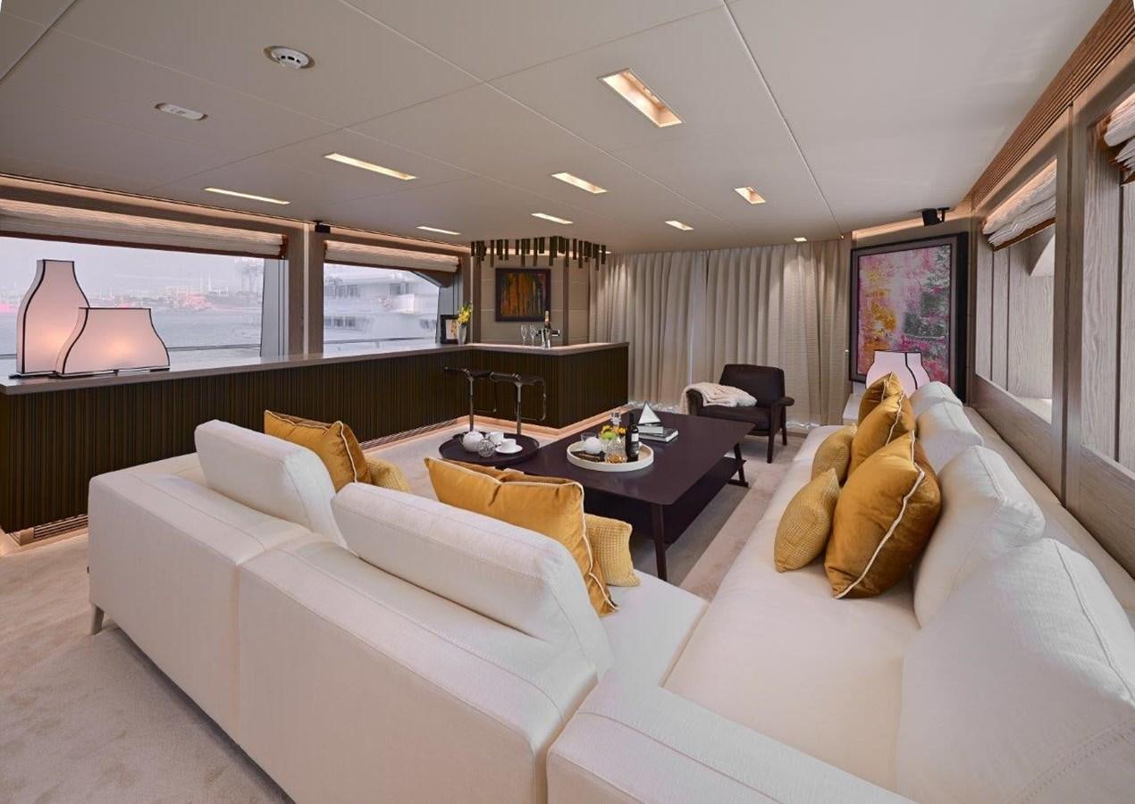 a living room with white couches aboard RP120 (NEW BOAT SPEC) Yacht for Sale