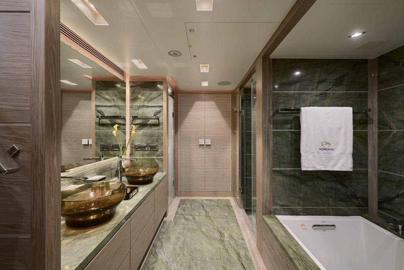 a bathroom with a glass shower aboard RP120 (NEW BOAT SPEC) Yacht for Sale