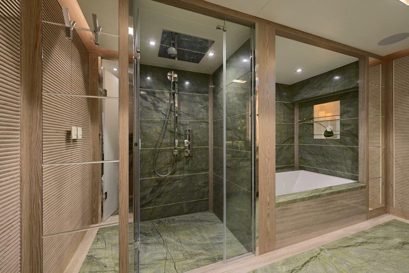 a bathroom with a glass shower aboard RP120 (NEW BOAT SPEC) Yacht for Sale