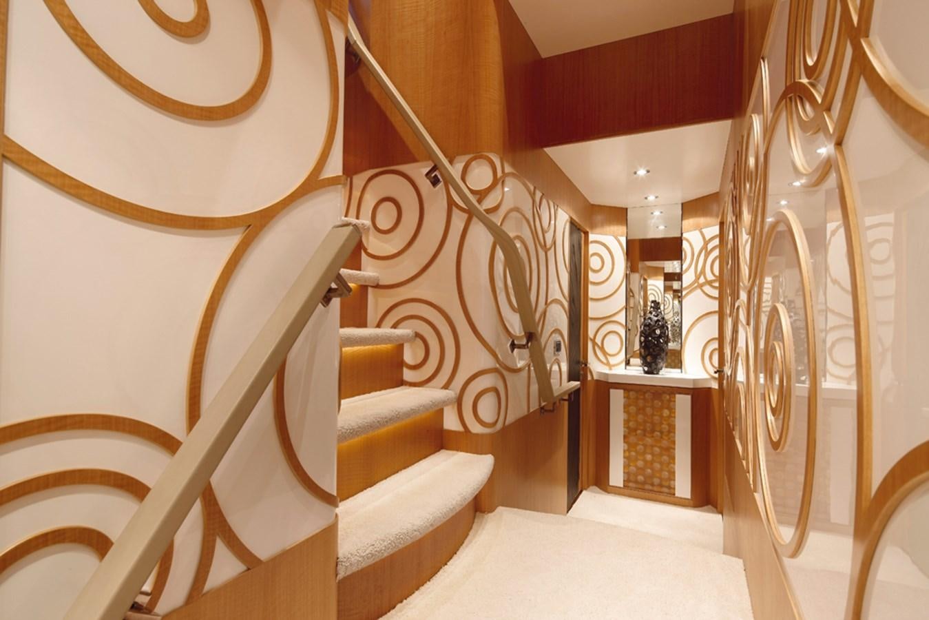 a staircase with a wood railing aboard RP120 (NEW BOAT SPEC) Yacht for Sale