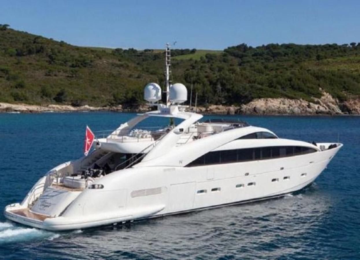 a white yacht in the water aboard ISA 120 Yacht for Sale