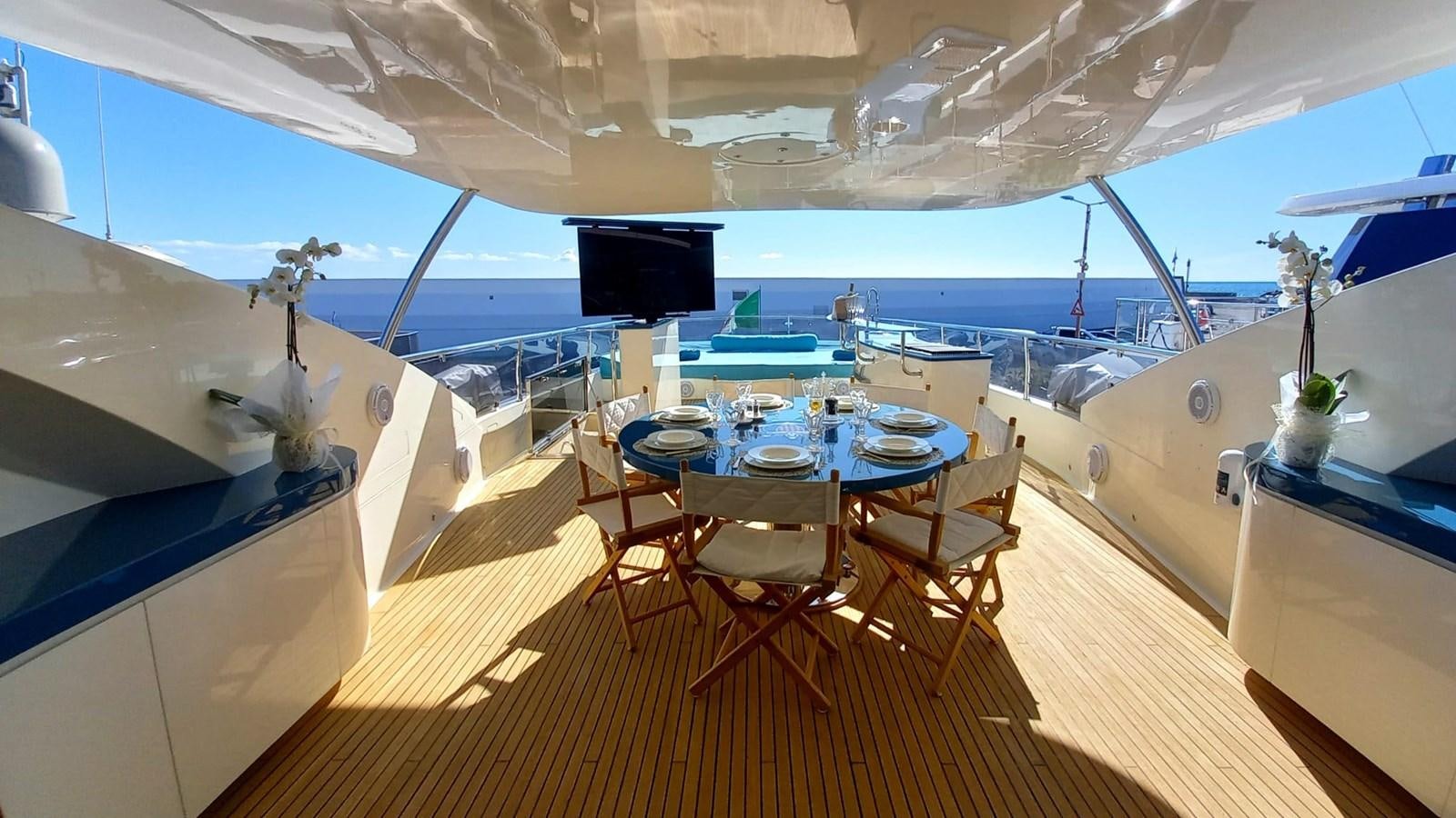 a room with a table and chairs aboard FREEDOM Yacht for Sale