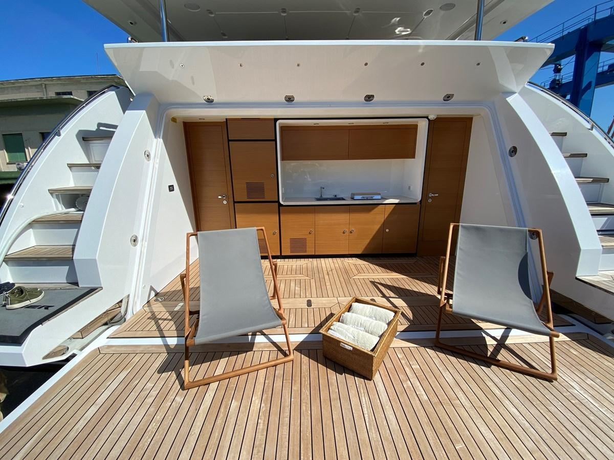 a wooden house with a wooden deck aboard PARTNER Yacht for Sale