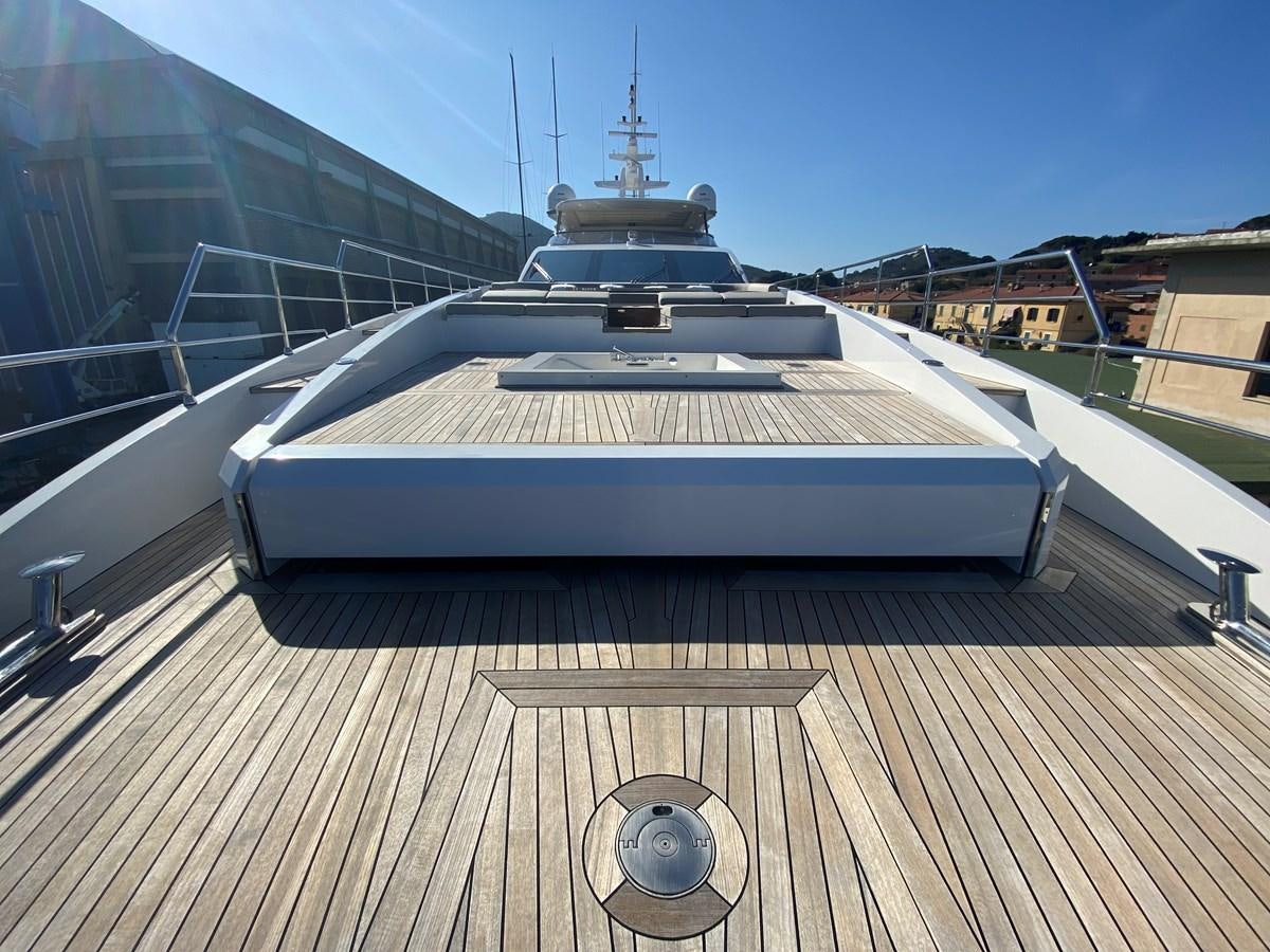 a large white boat on a deck aboard PARTNER Yacht for Sale
