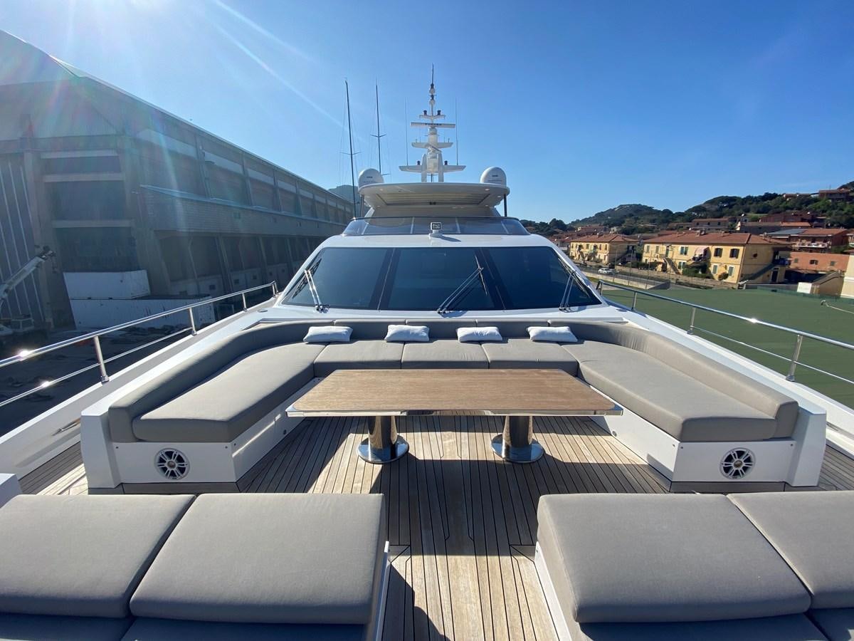 a white yacht on a deck aboard PARTNER Yacht for Sale