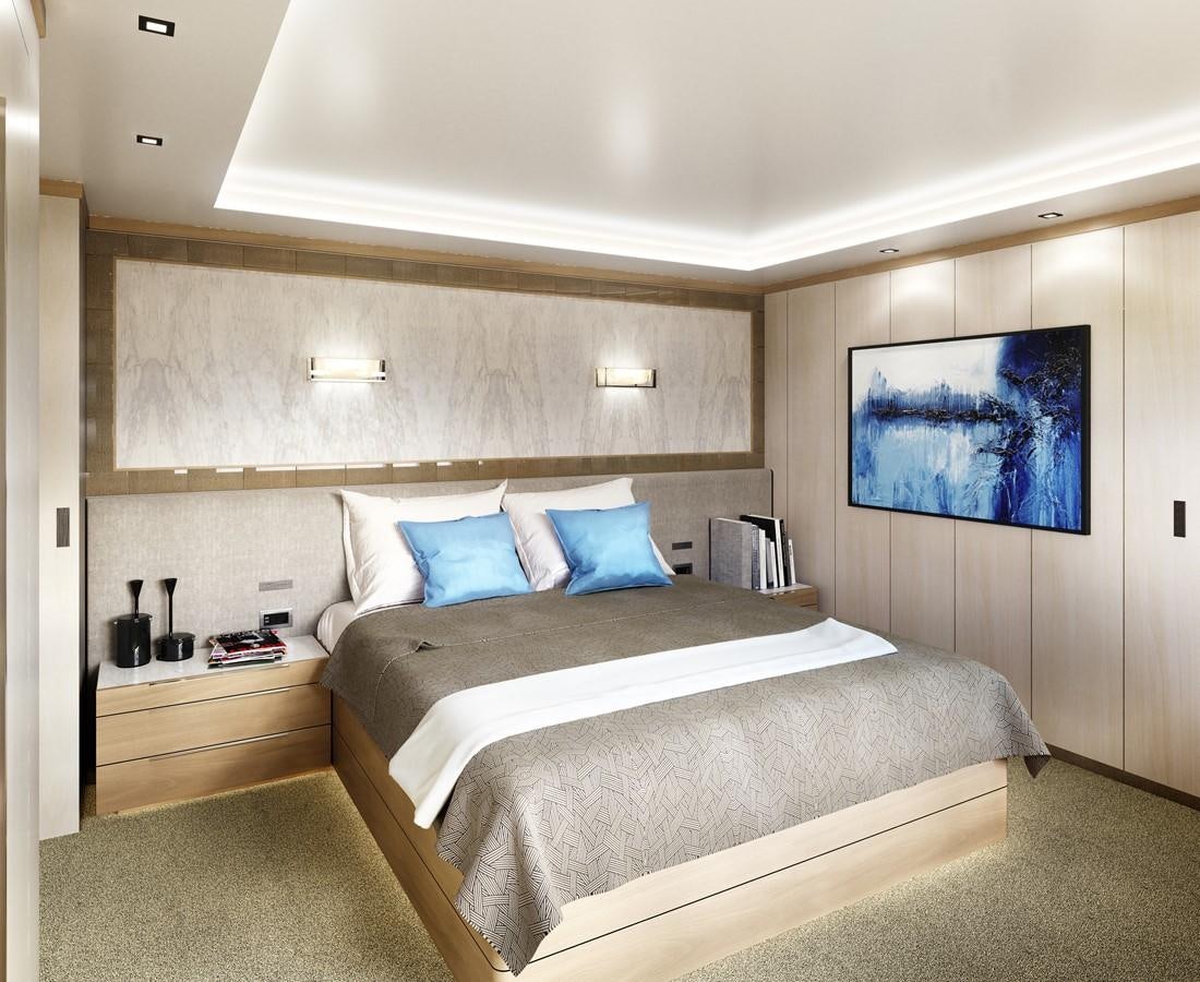 a room with two beds aboard 35M CECCARELLI EXPLORER YACHT Yacht for Sale