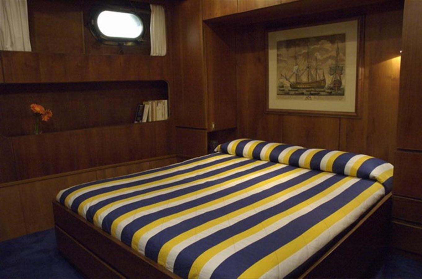 a bed in a room aboard BARCABLU Yacht for Sale