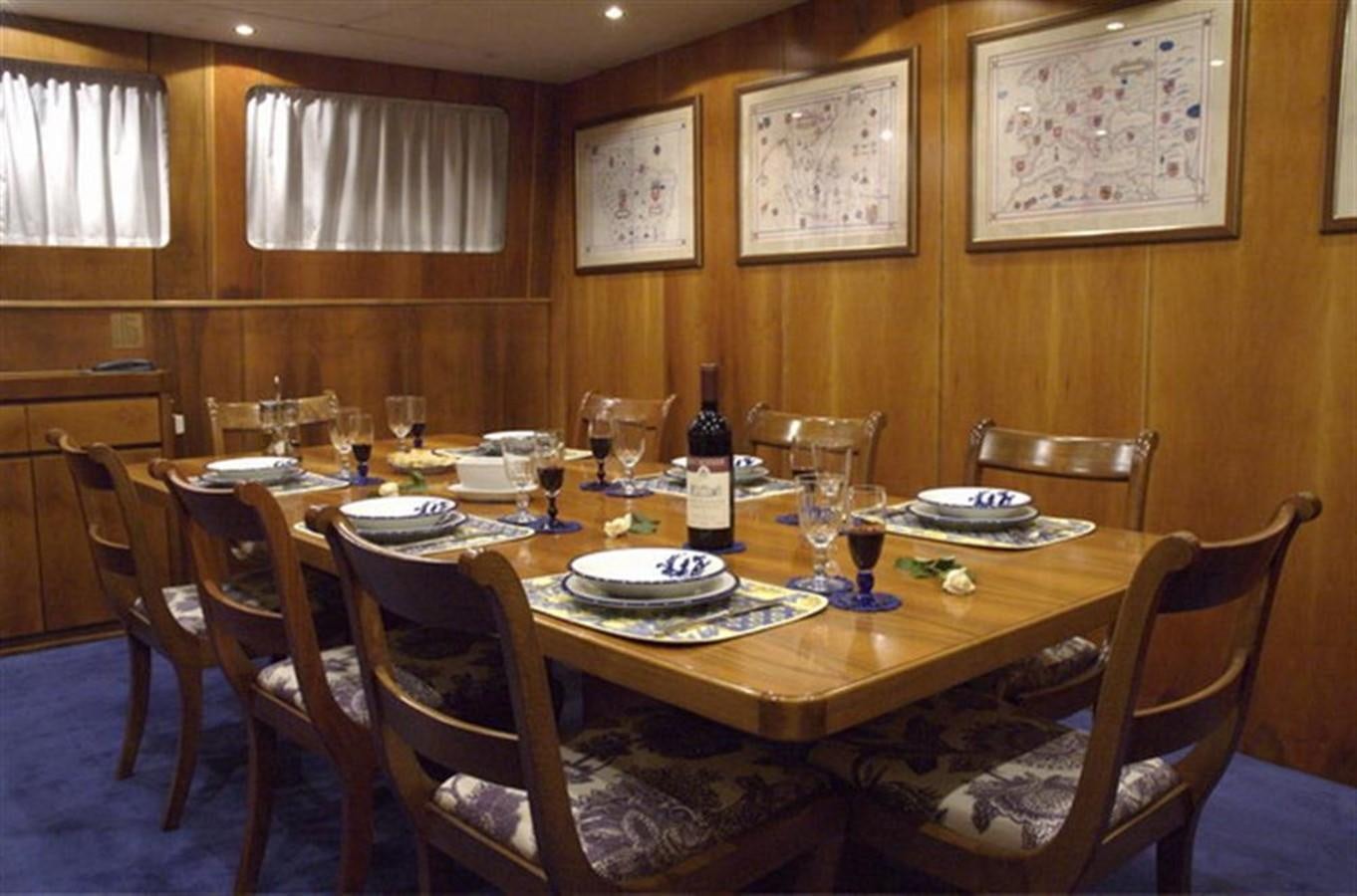 a table set with dinnerware aboard BARCABLU Yacht for Sale