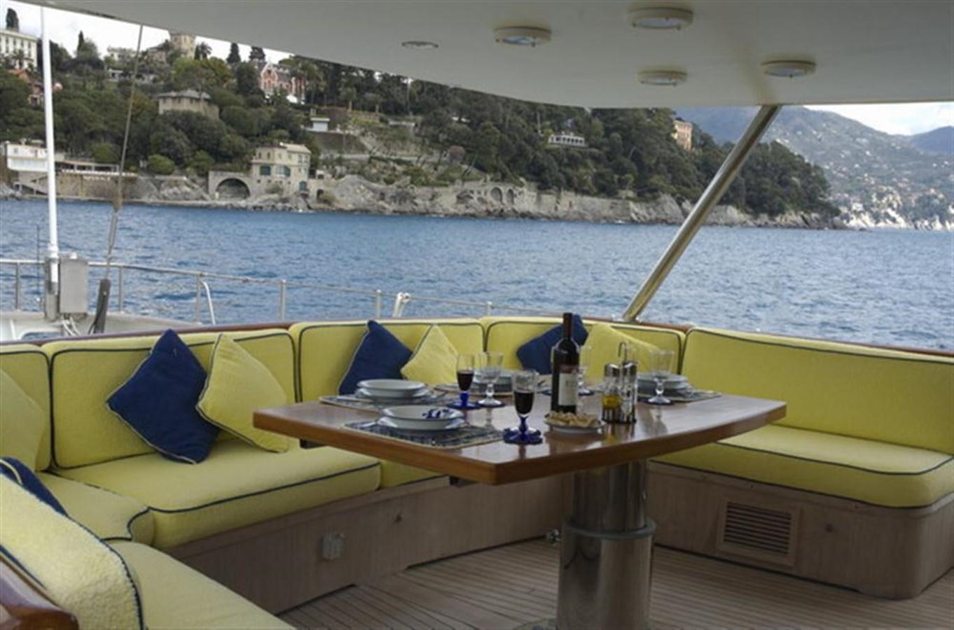 a table with a glass of wine on it aboard BARCABLU Yacht for Sale