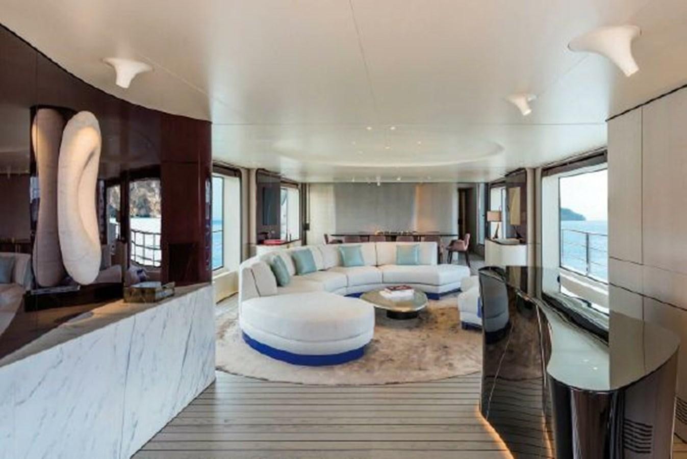a living room with a large open window aboard 2019 AZIMUT GRANDE 35 METRI Yacht for Sale