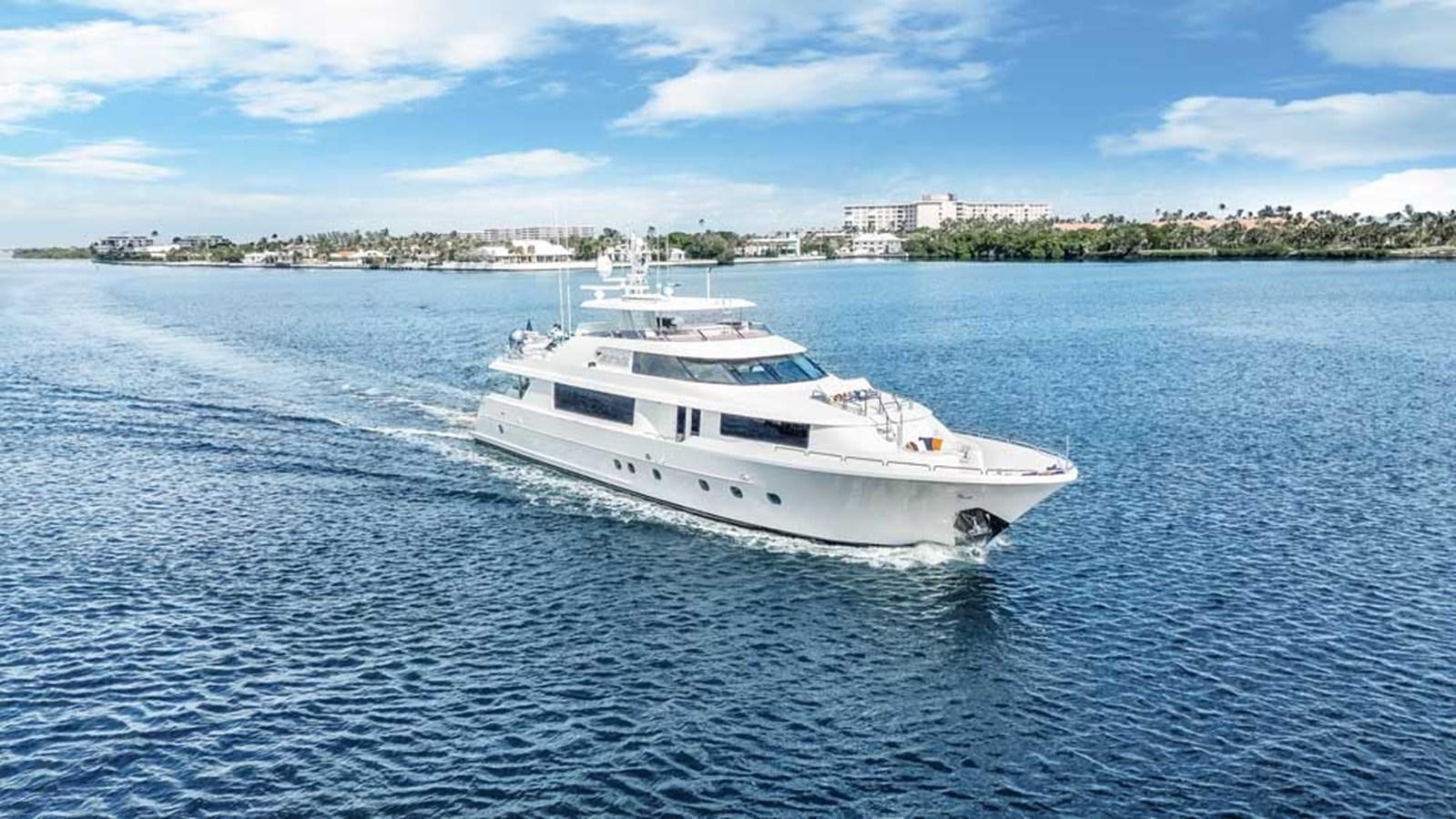a white yacht in the water aboard OUR HERITAGE Yacht for Sale