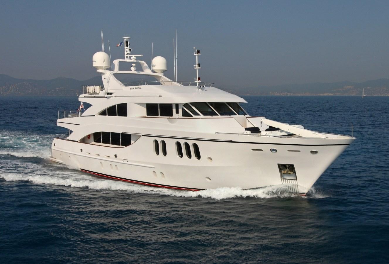 a large white boat aboard SEA SHELL Yacht for Sale