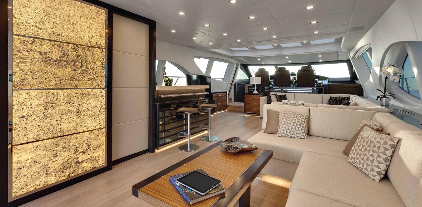 a living room with a large mirror aboard AXTANA Yacht for Sale
