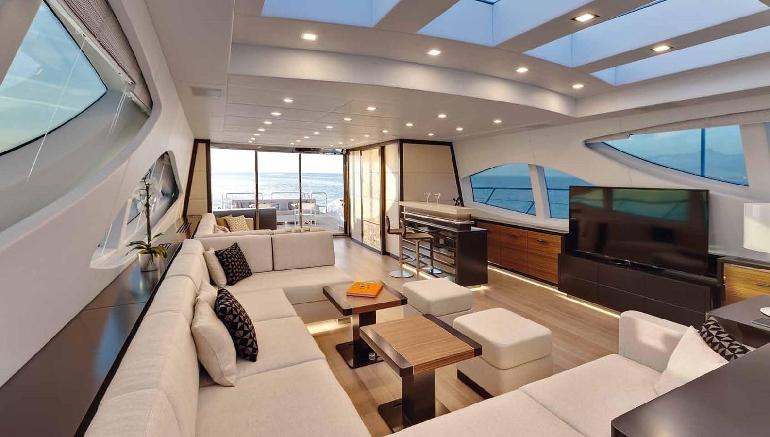 a living room with a large window aboard AXTANA Yacht for Sale