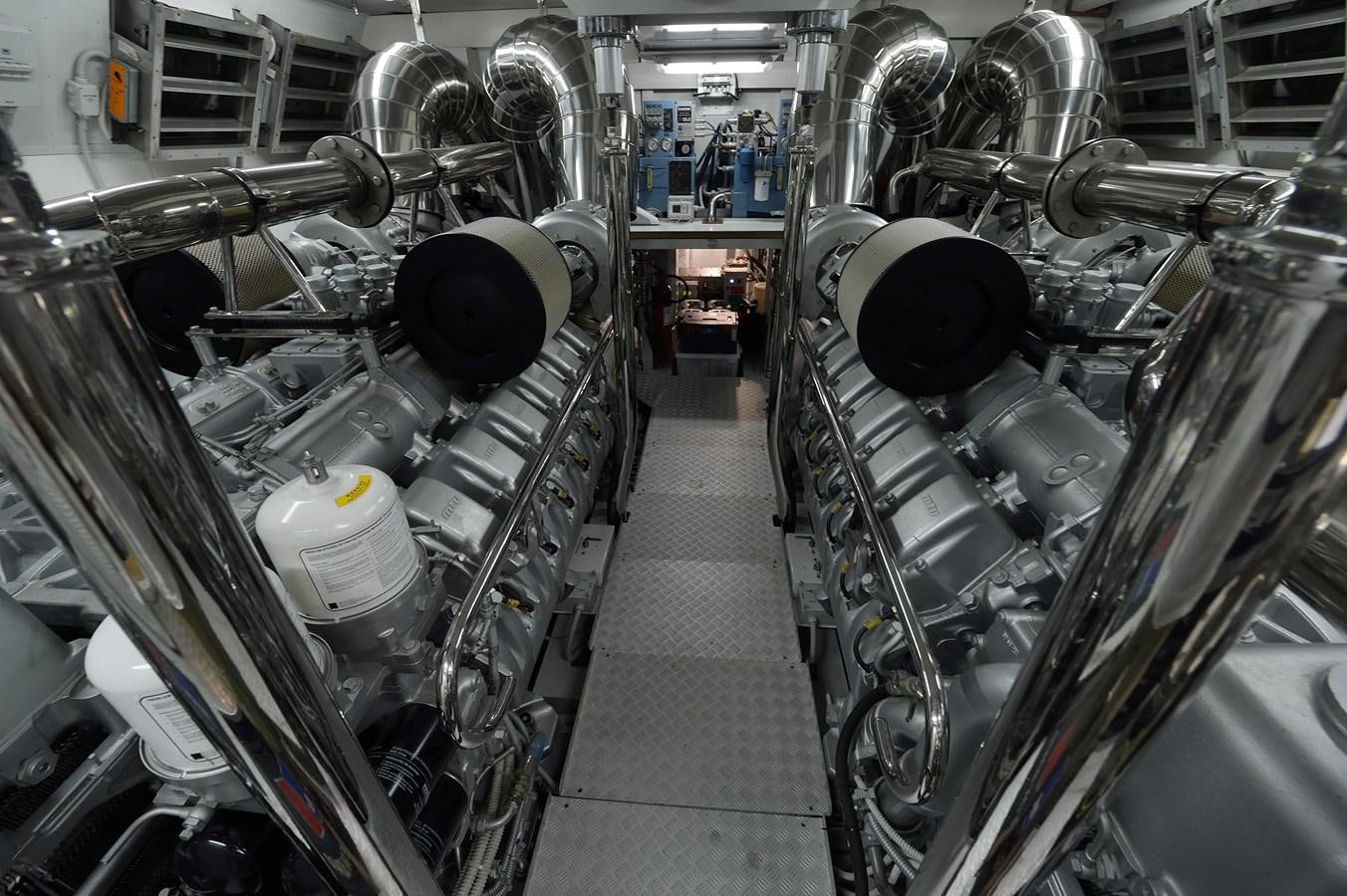 a large room with machinery aboard MANGUSTA 108 - BECOOL - CAREFULLY USED Yacht for Sale