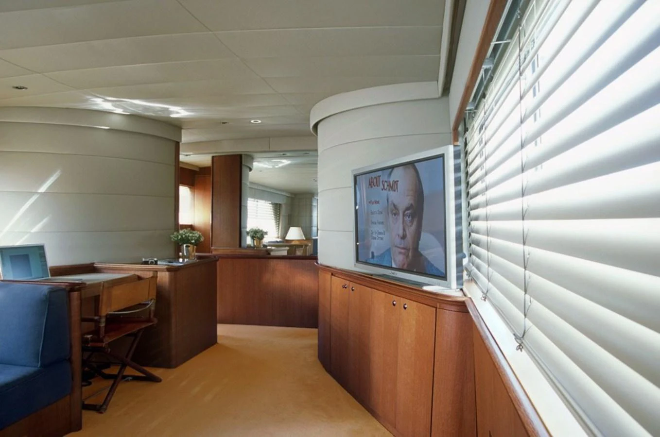 a room with a desk and a television aboard ALLAHOU Yacht for Sale