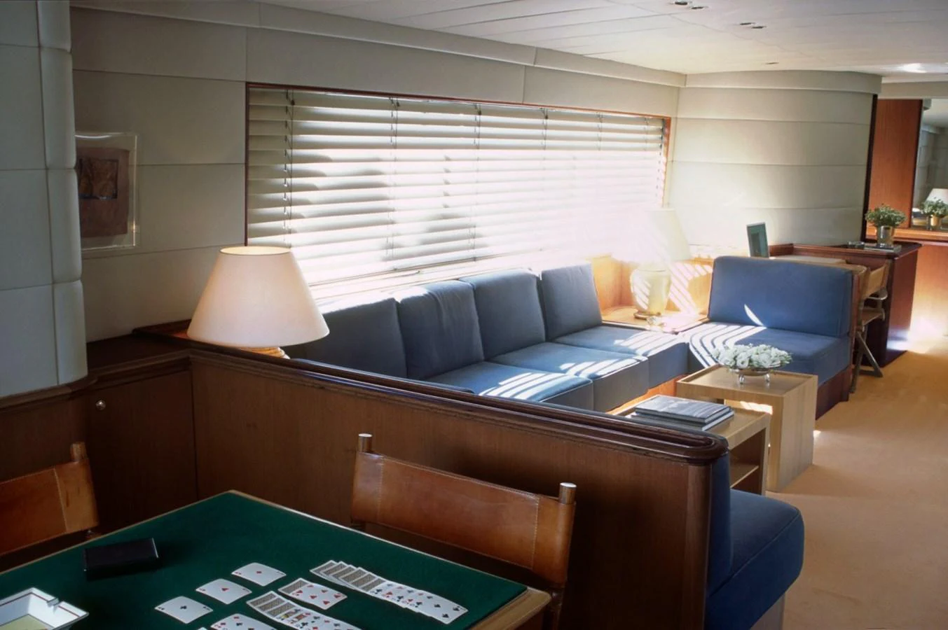 a living room with a couch and a table aboard ALLAHOU Yacht for Sale