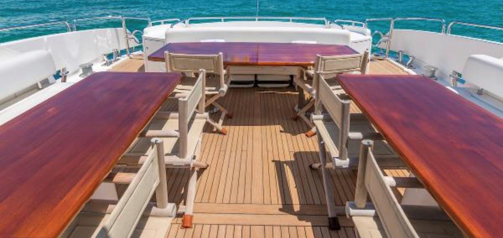 a deck with chairs on it aboard UNICO Yacht for Sale