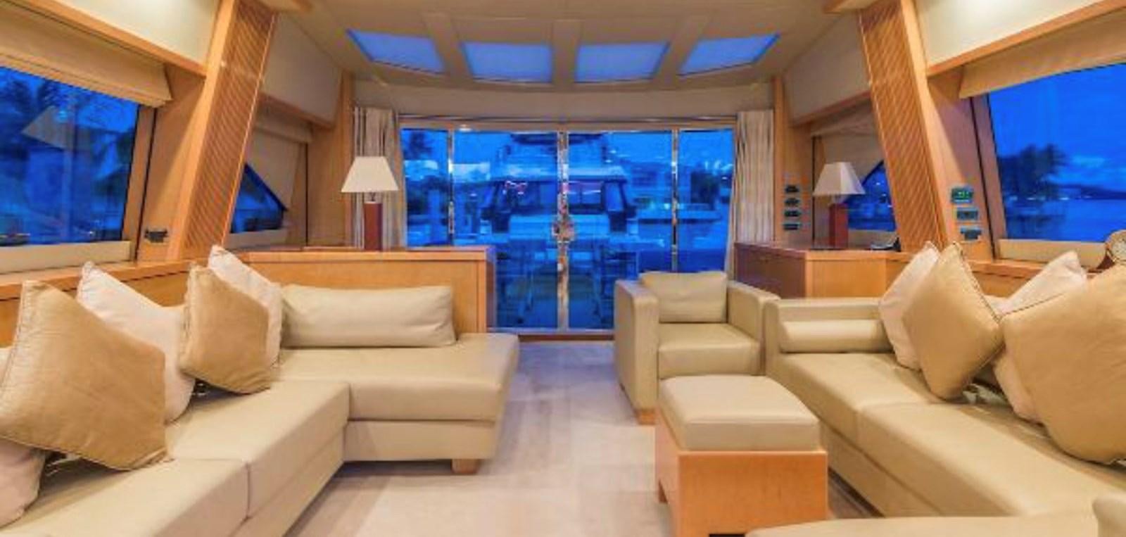 a room with couches and a tv aboard UNICO Yacht for Sale