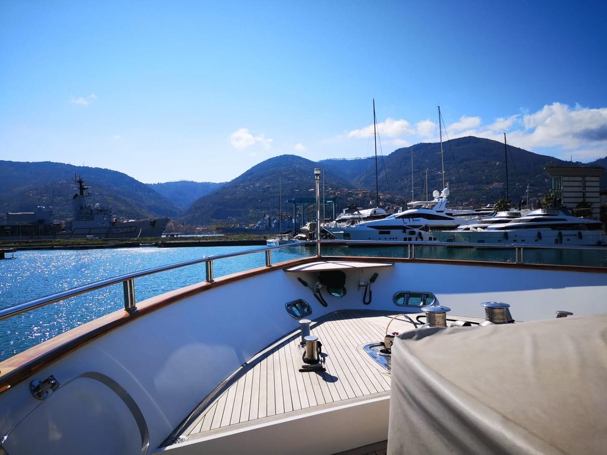 a boat in a harbor aboard FIFTH AVENUE Yacht for Sale