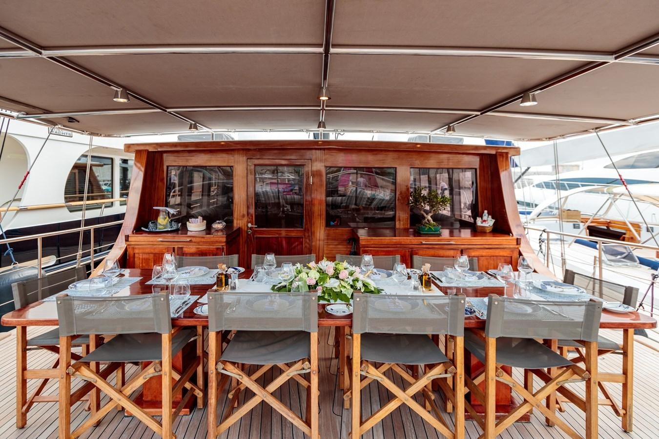a dining table in a boat aboard VITA DOLCE Yacht for Sale