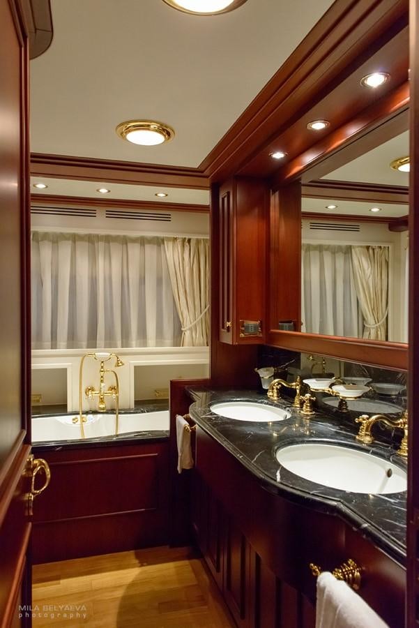 a bathroom with a large countertop aboard GIHRAMAR Yacht for Sale