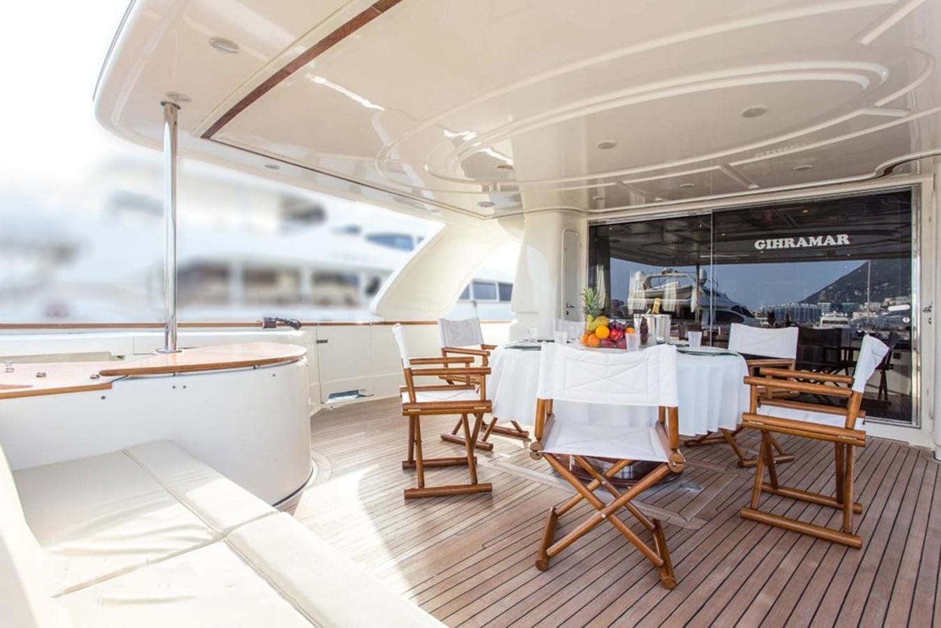 a room with tables and chairs aboard GIHRAMAR Yacht for Sale