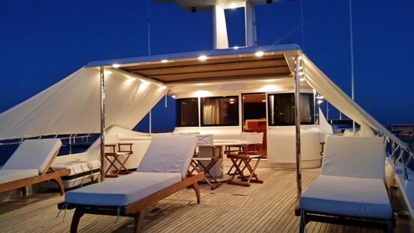 a boat with a canopy aboard GIHRAMAR Yacht for Sale