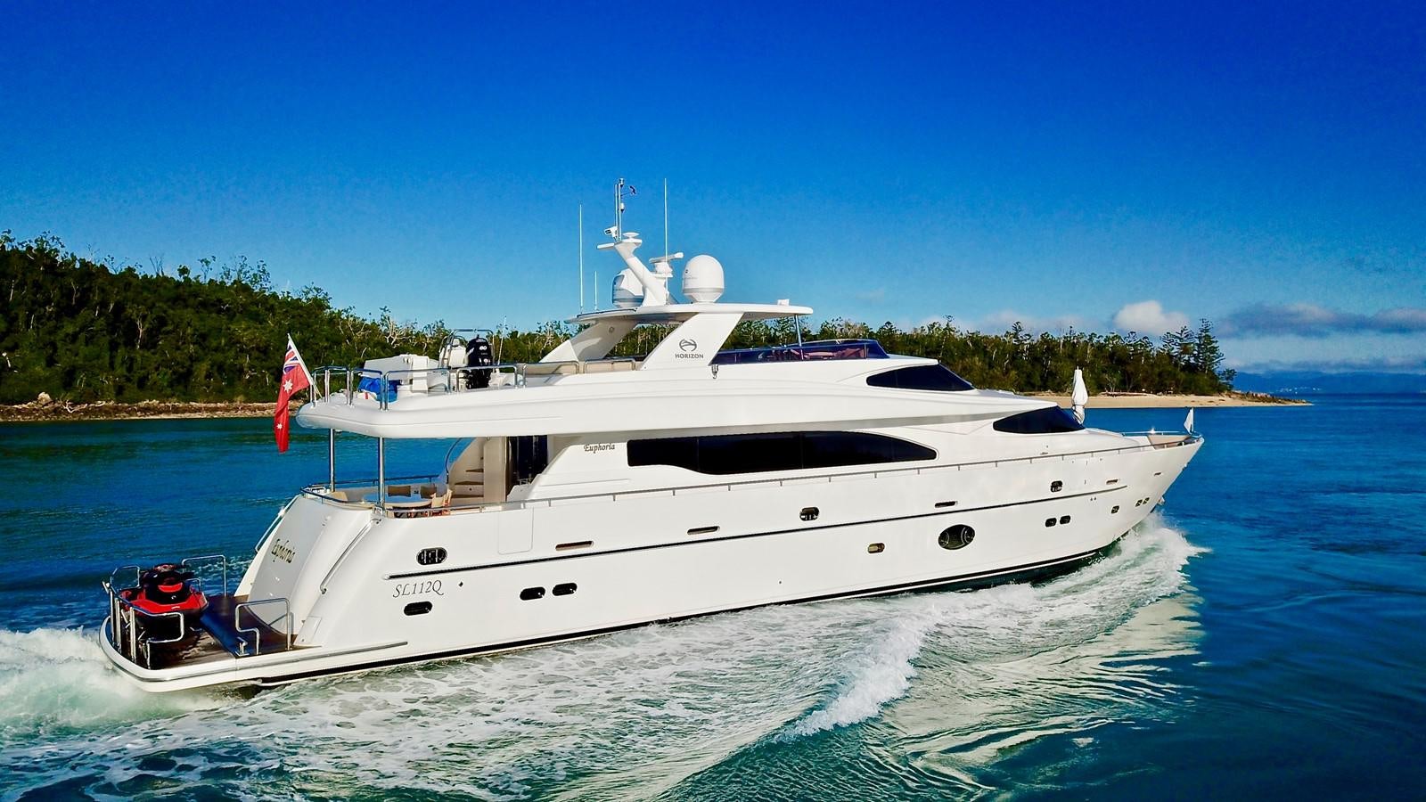 a white yacht on water aboard EUPHORIA Yacht for Sale