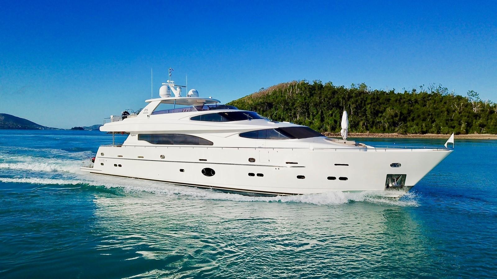 a white yacht on the water aboard EUPHORIA Yacht for Sale