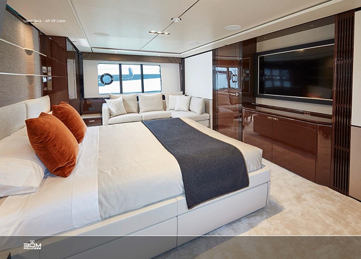 a room with a bed and a tv aboard PRINCESS 30M Yacht for Sale