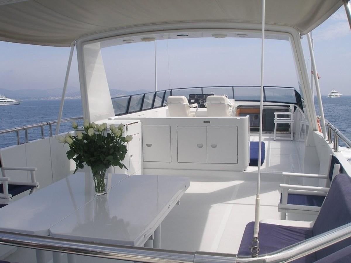 a white boat on a deck aboard QUEEN SOUTH Yacht for Sale