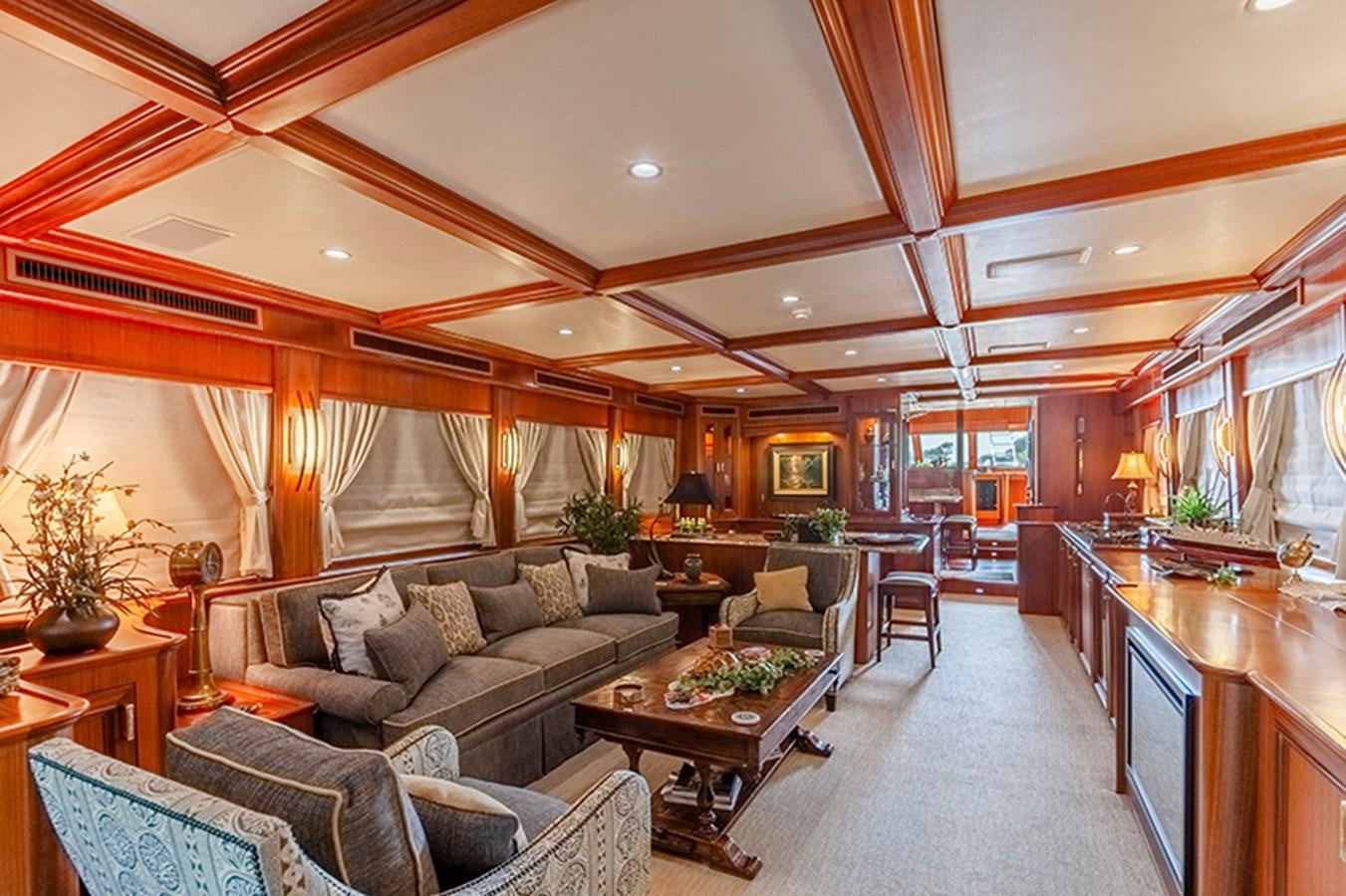 a large living room with a large open floor plan aboard RHAPSODY Yacht for Sale