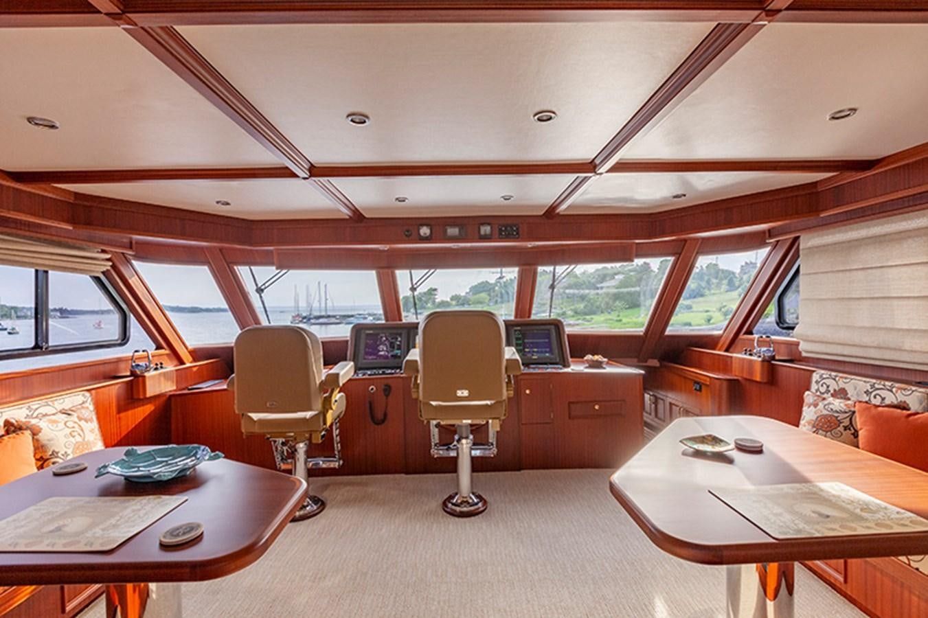 a room with a table chairs and a large window aboard RHAPSODY Yacht for Sale