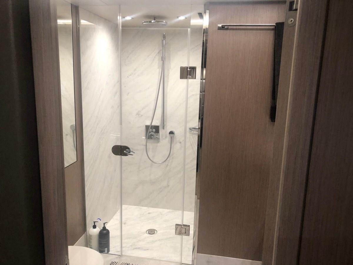 a shower unit in a bathroom aboard AQUA VISTA Yacht for Sale