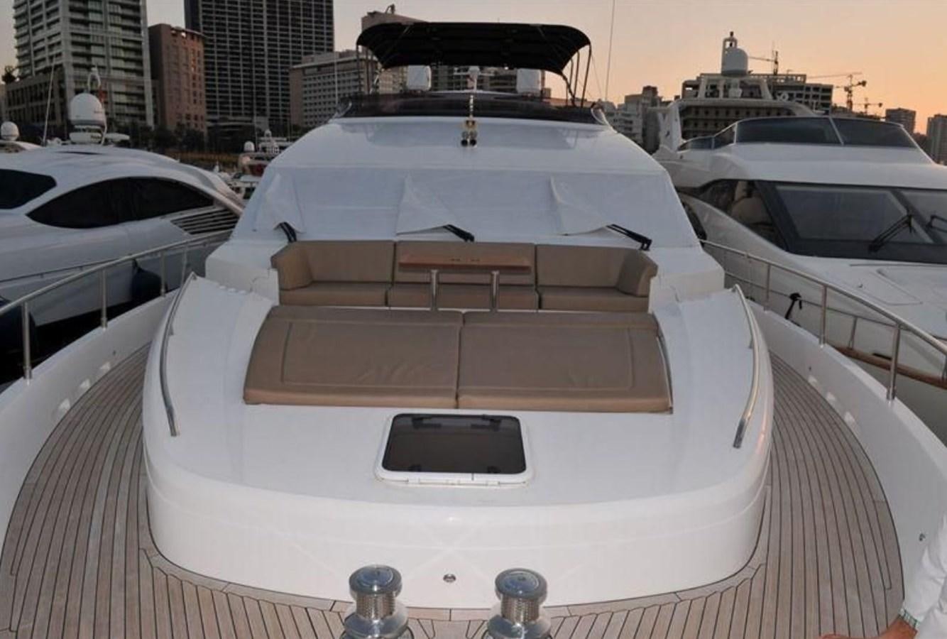 a white boat with a black and white design on it aboard PRINCESS 85MY Yacht for Sale