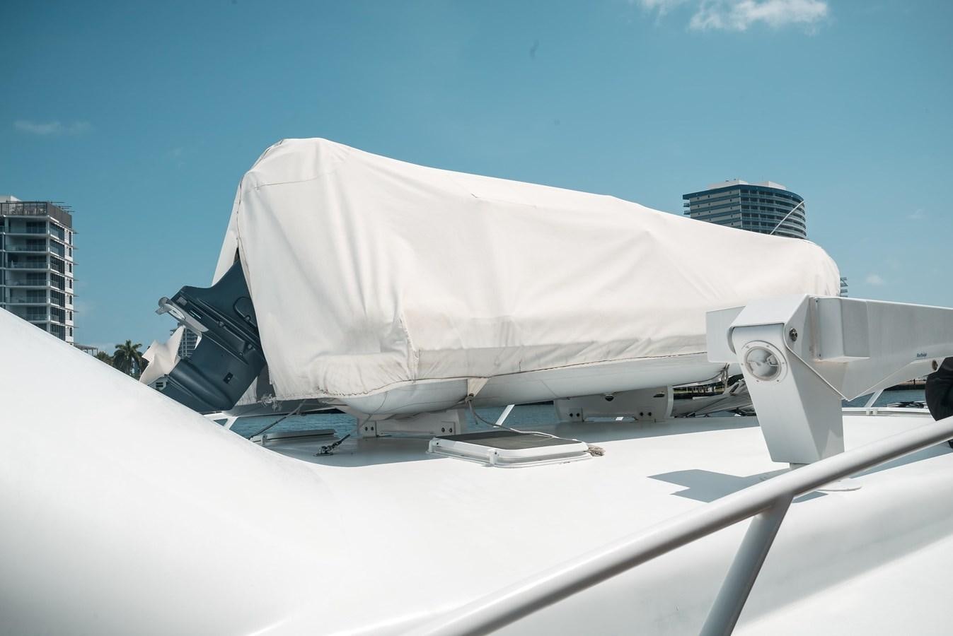 a white tent on a roof aboard JUST LIKE THAT Yacht for Sale